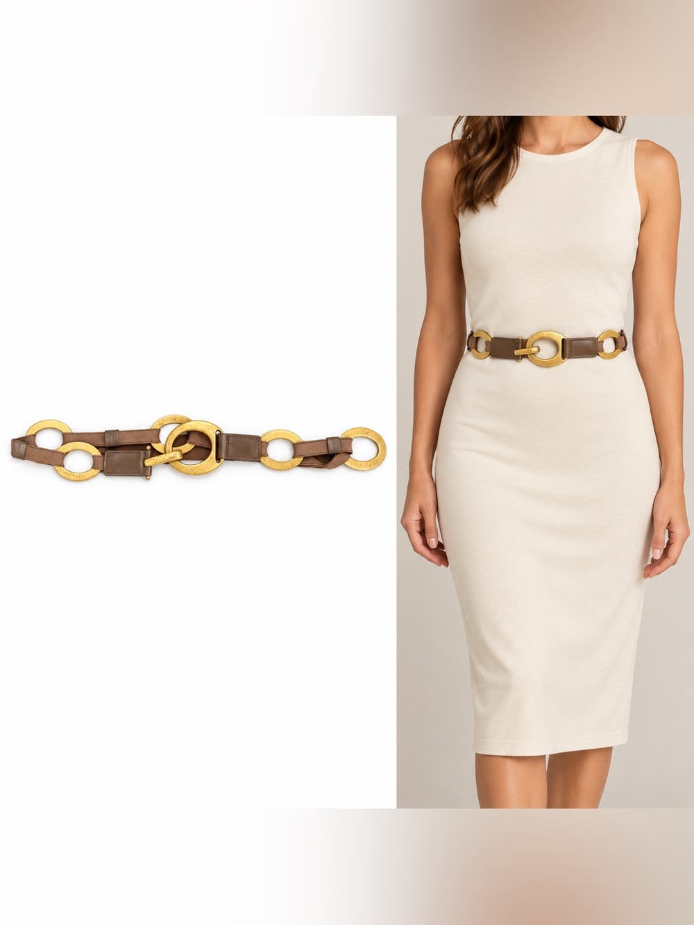 Lake Shore Drive Brown Leather Brass Link Belt M/L